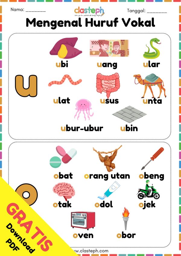 Worksheet Membaca Huruf Vokal Clasteph